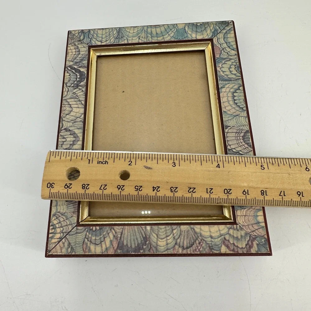 Vintage 1990 CBK Ltd Marbled Paper Shell Pattern Picture Frame Burgundy Gold